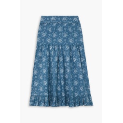 Natasha tiered floral-print cotton-poplin midi skirt