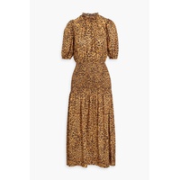 Lions Den shirred leopard-print cotton-jacquard midi dress