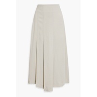 Frayed pleated crepe midi skirt