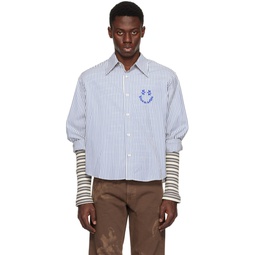 White   Blue Smiley Stripe Shirt 241950M192001