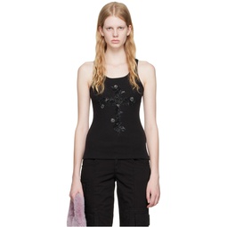 Black Embroidered Tank Top 231901F111041