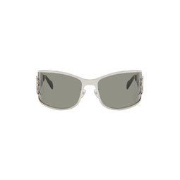 Silver Metal Wraparound Sunglasses 241901F005004