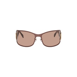 Brown Metal Wraparound Sunglasses 241901F005005