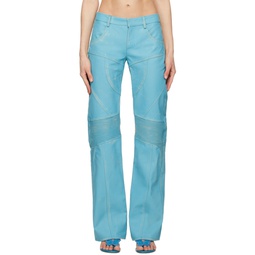 Blue Distressed Leather Pants 231901F084001