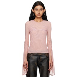 Pink Crystal Cut Long Sleeve T Shirt 241901F110030