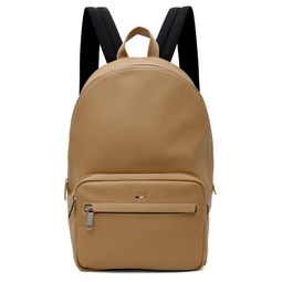 Beige Faux Leather Logo   Signature Stripe Backpack 241085M166015