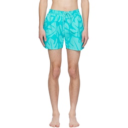Blue Printed Swim Shorts 241085M208015