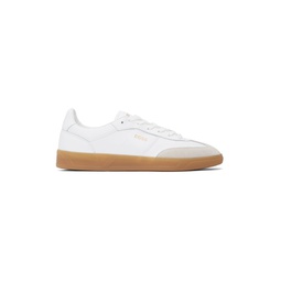White Leather   Suede Embossed Logos Sneakers 241085M237017