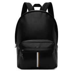 Black Faux Leather Signature Stripe Backpack 241085M166016