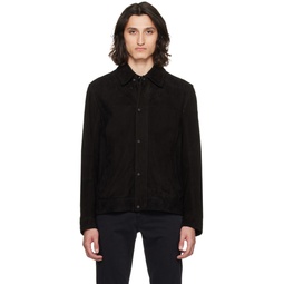 Black Regular Fit Leather Jacket 241085M181004