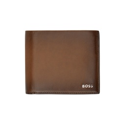 Brown Leather Polished Lettering Wallet 241085M164008