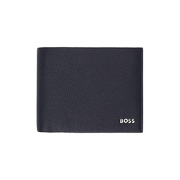 Navy Grained Leather Logo Lettering Wallet 241085M164010