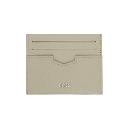 Beige Embossed Leather Card Holder 241085M163010