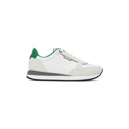 White   Green Paneled Sneakers 241085M237067