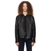 Black Zip Leather Jacket 241085M181000