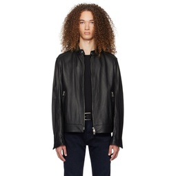 Black Zip Leather Jacket 241085M181000