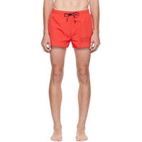 Red Crinkled Swim Shorts 222085M208021
