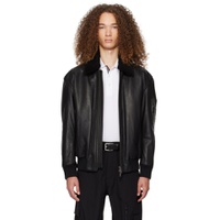 Black Zip Leather Jacket 241085M181001