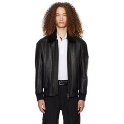Black Zip Leather Jacket 241085M181001