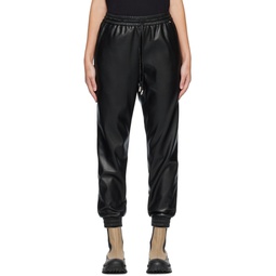 Black Drawstring Faux Leather Lounge Pants 222085F086003