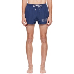 Navy Crinkled Swim Shorts 222085M208022