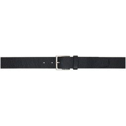 Black Grained Italian-Leather Logo Buckle Belt 241085M131005