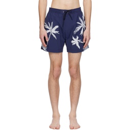 Navy Printed Swim Shorts 241085M208016