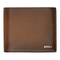 Brown Leather Polished Lettering Wallet 241085M164008