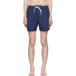Navy Printed Swim Shorts 241085M208038