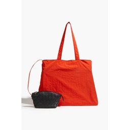 Packable intrecciato leather and shell tote