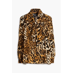Pussy-bow leopard-print silk crepe de chine blouse