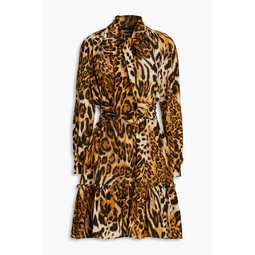Pussy-bow leopard-print silk crepe de chine mini dress