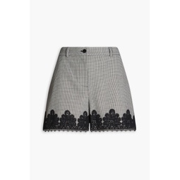 Lace-trimmed houndstooth tweed shorts