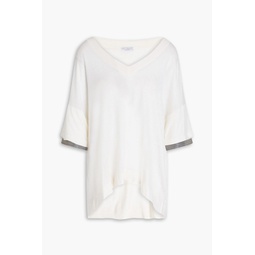 Bead-embellished wool and cashmere-blend top
