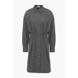 Belted bead-embellished wool-blend flannel shirt dress