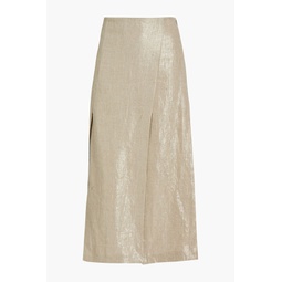 Pleated metallic linen midi skirt
