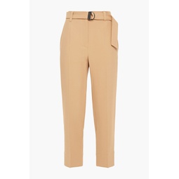 Cropped belted bead-embellished crepe tapered pants