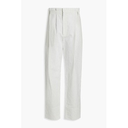 Pleated pinstriped cotton and linen-blend wide-leg pants