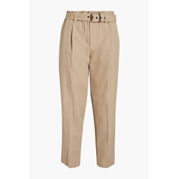 Belted wool and cotton-blend twill tapered pants