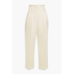 Pleated wool-blend twill tapered pants