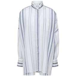 Bead-embellished striped silk crepe de chine shirt