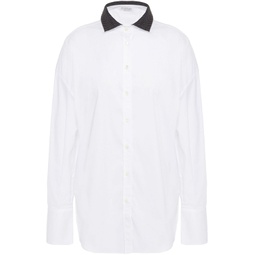 Bead-embellished silk satin-trimmed cotton-blend poplin shirt