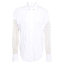 Embellished organza-paneled cotton-blend poplin shirt