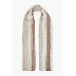 Frayed metallic striped linen-blend gauze scarf