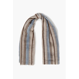 Frayed striped linen-gauze scarf