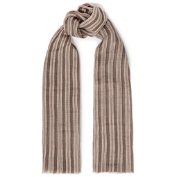 Frayed striped linen-gauze scarf