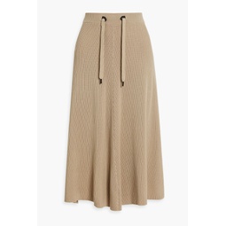 Bead-embellished ribbed cotton midi skirt