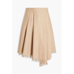 Pleated fringed wool-blend twill skirt