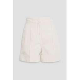 Bead-embellished cotton and linen-blend drill shorts