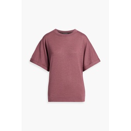 Bead-embellished metallic cashmere-blend T-shirt
